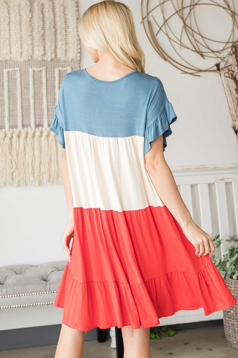 Tiered Colorblock Mini Dress - AM APPAREL