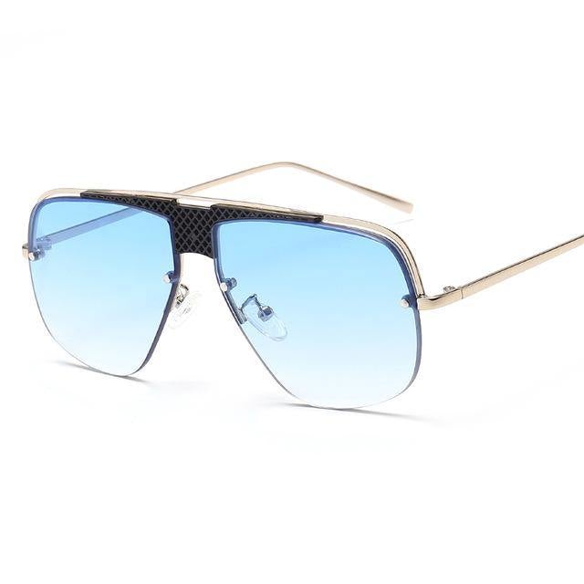 Unisex Irregular Shaped Mirror Half Metal Frame Sunglasses - AM APPAREL