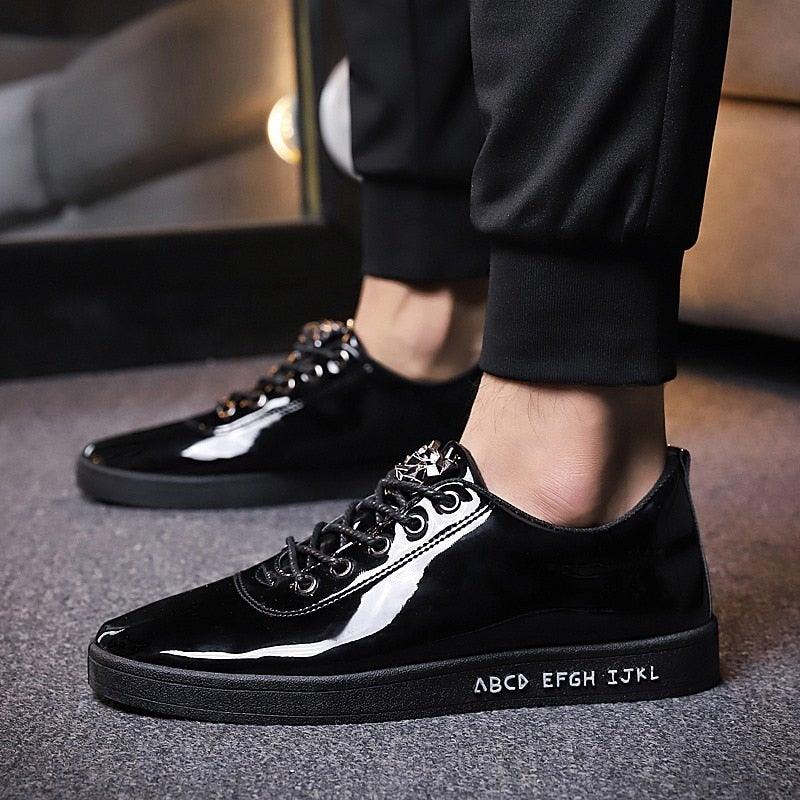 Unisex Off-Bound Alphabet Patent Leather Sneakers - AM APPAREL