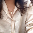 Unisex Square Letter Engraved Pendant Necklace - AM APPAREL