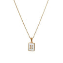 Unisex Square Letter Engraved Pendant Necklace - AM APPAREL