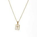 Unisex Square Letter Engraved Pendant Necklace - AM APPAREL