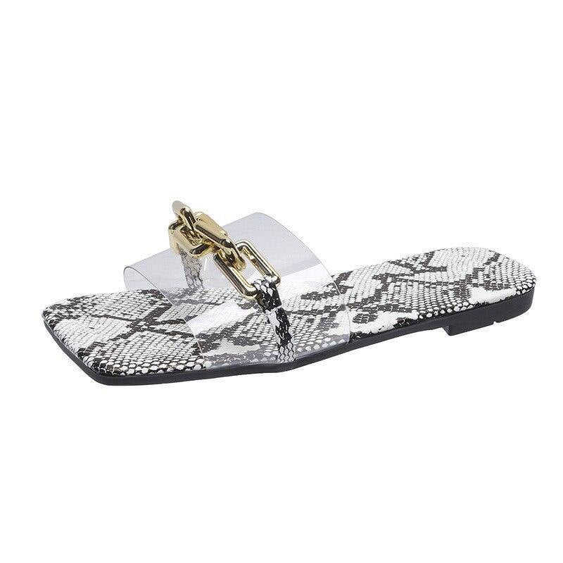 Women's Clear Slippers W/ Chain Details - AM APPAREL