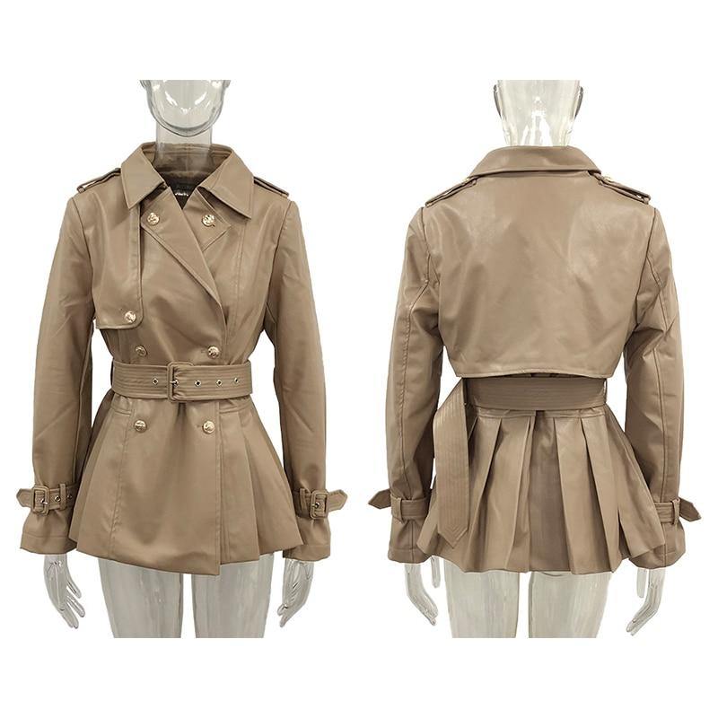 Women's Down Collar High Faux Leather Coats - AM APPAREL