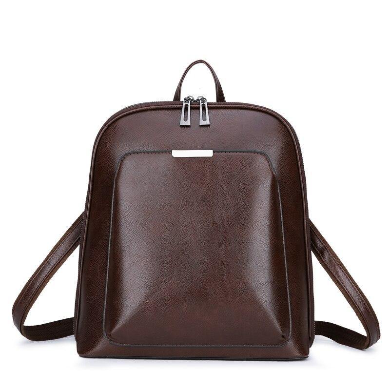 Women's Faux Leather Large Capacity Vintage Backpack - AM APPAREL