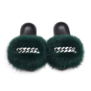 Women's Fluffy Fur Slippers W/ Chain Detail - AM APPAREL