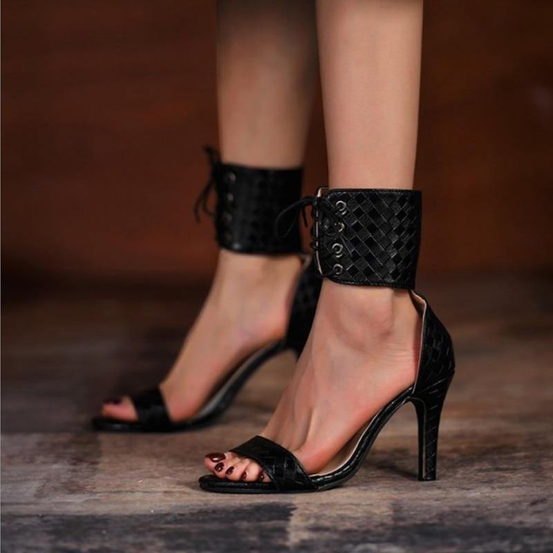 Women's Front Lace Party High Heel Sandals - AM APPAREL