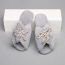 Women's Furry Slippers W/ Starfish Lobster Detail - AM APPAREL