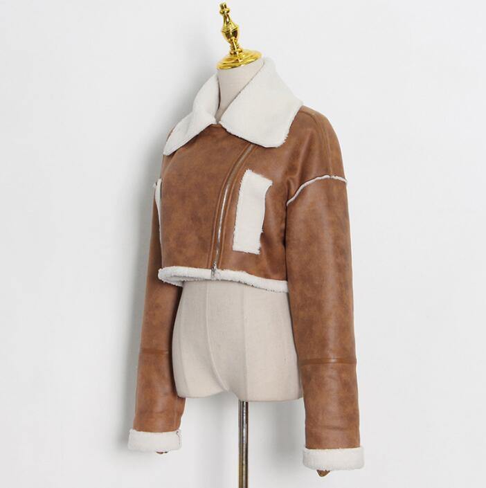 Women's Lapels Long-Sleeved Cropped Jacket - AM APPAREL