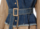 Women's Patchwork Faux Leather & Denim Coat - AM APPAREL
